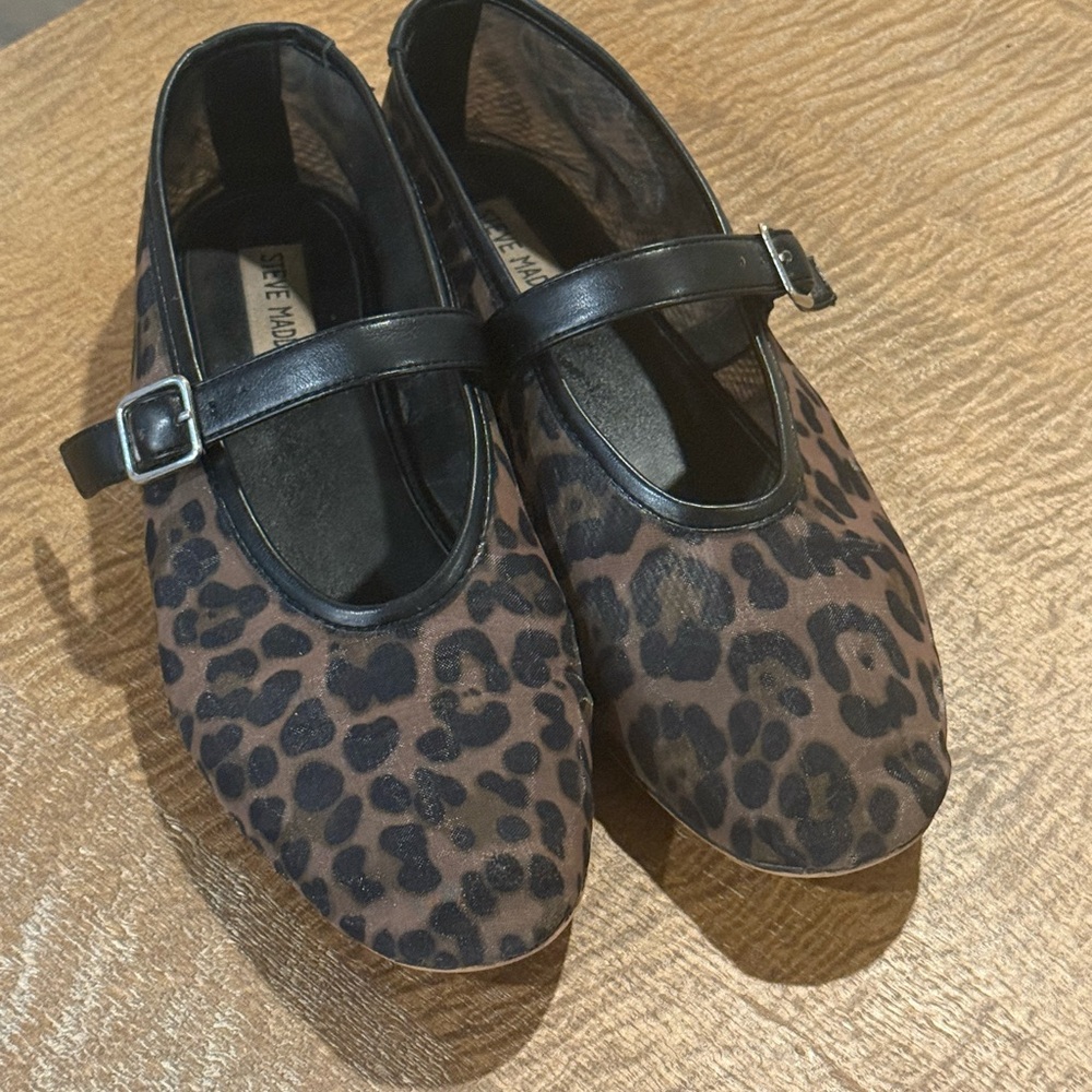 Steve Madden Sheer Leopard Print Mesh Mary Jane Flats - Size 9.5